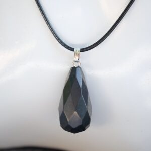 Shungite 1.25in. Faceted Tear Drop Pendant With Optional 925 Italy Sterling Silver Or Black Cord Necklace