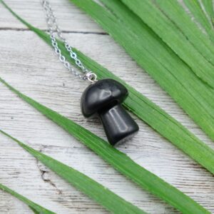 Shungite 1'' Mushroom Shaped Pendant optional 18''-24'', 925 Sterling Silver Italy Chain Black Shungite Type II