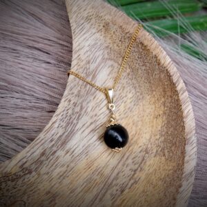 Shungite Beaded Gold Plated Pendant Gold Plated Stainless Steel Necklace 6mm, 8mm, 10mm, 12mm, 14mm, 16mm Bead