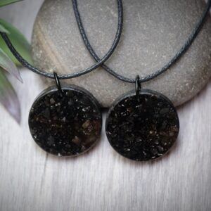 ELITE NOBLE Shungite 1'' Round, Circle Pendant Black Cotton Cord Necklace Orgone Energy Handmade