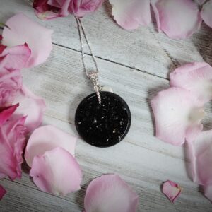Elite Noble Shungite 40mm Smooth Round Disc Resin Pendant Handmade Necklace Sterling Silver Chain Optional