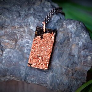 Elite Noble Shungite + Copper Orgonite 1.5 Inch Verticle Rectangle Pendant Rose Gold Chain Necklace Orgone Energy