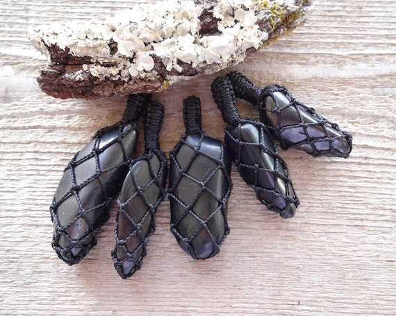 Emf Protection Black Stone Shungite Macrame Necklace, Detoxification Healing Crystals And Stones, Macrame Stone Pendant, Gift For Him Emf Protection Black Stone Shungite Macrame Necklace, Detoxification Healing Crystals And Stones, Macrame Stone Pendant, Gift For Him