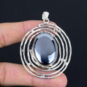 Handmade Shungite Pendant: 925 Sterling Silver Boho Jewelry