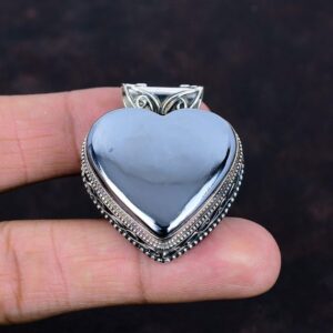 Handmade Shungite Heart Pendant: Vintage 925 Sterling Silver Jewelry