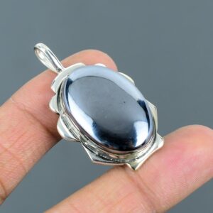 Handmade Oval Shungite Pendant: 925 Sterling Silver Gemstone Jewelry