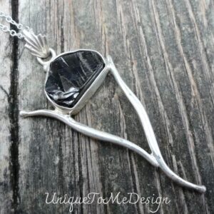 Handmade Raw Shungite Pendant: Sterling Silver Natural Stone Necklace