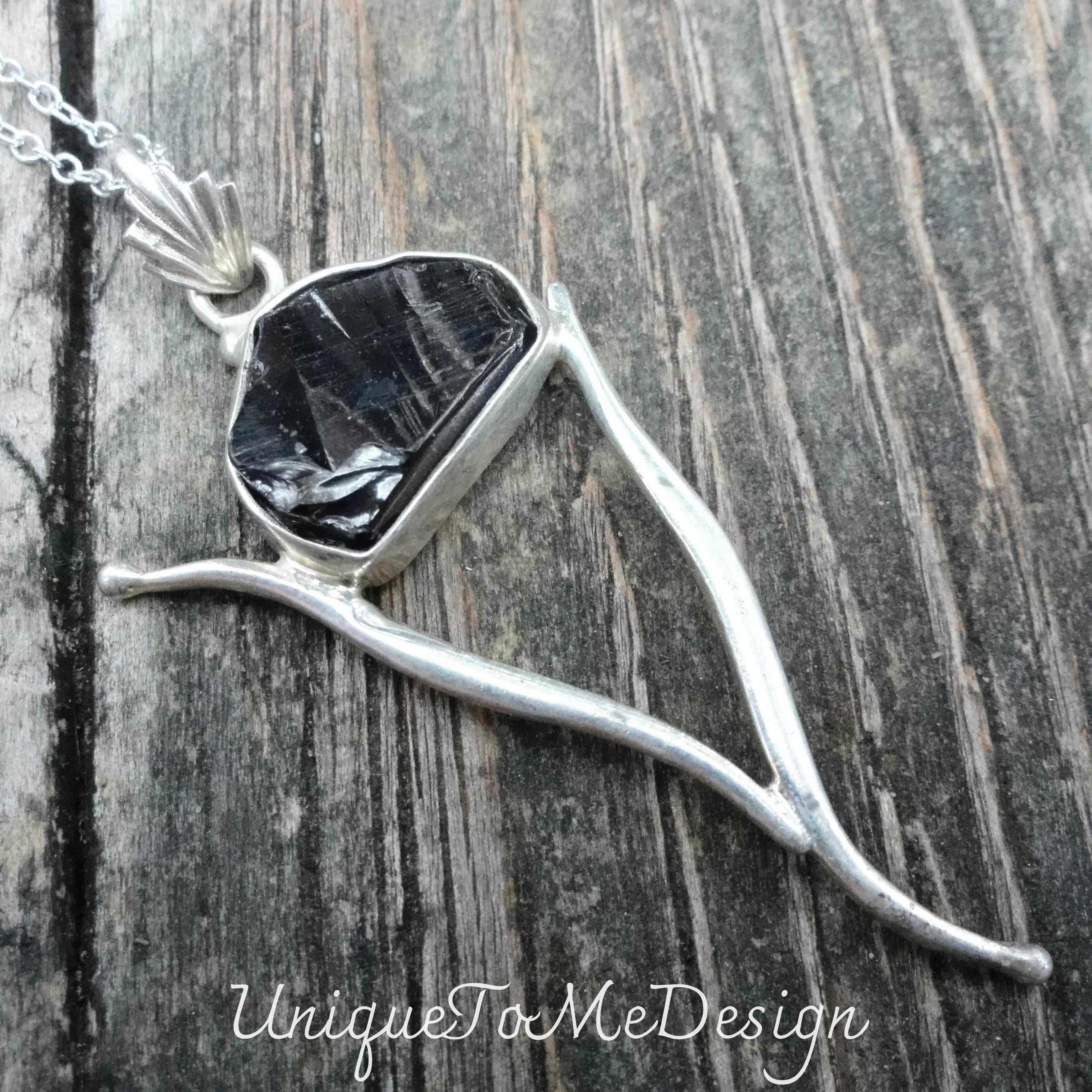 Handmade Raw Shungite Pendant: Sterling Silver Natural Stone Necklace