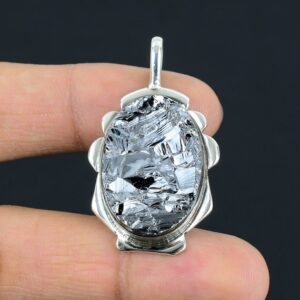 Handmade Shungite Rough Gemstone Pendant: 925 Sterling Silver Jewelry