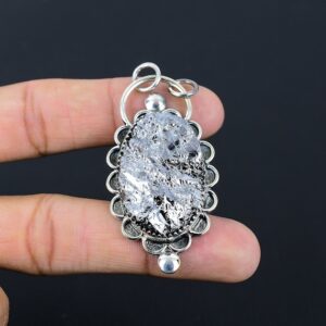 Handmade Shungite Rough Gemstone Pendant: 925 Sterling Silver