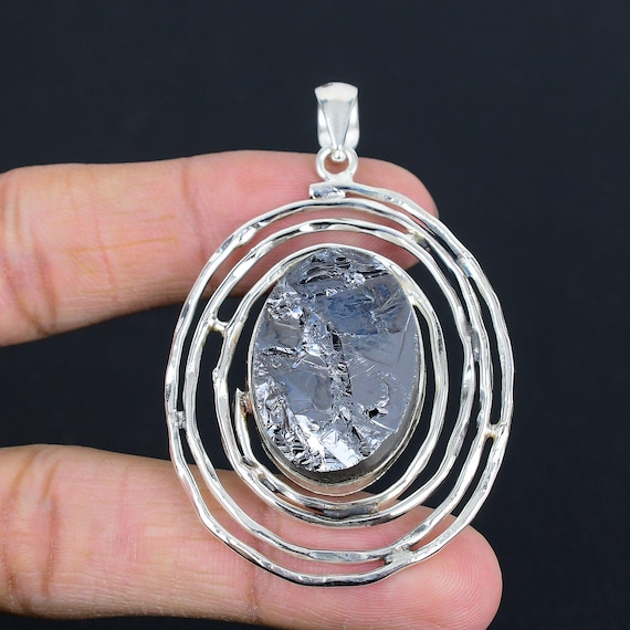 Handmade Shungite Pendant: Rough Gemstone, 925 Sterling Silver Handmade Shungite Pendant: Rough Gemstone, 925 Sterling Silver