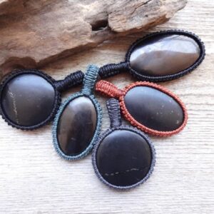 Shungite Macrame Pendant, Root Chakra Necklace, Emf Protection Pendant Necklace, Black Stone Pendant For Everyday, Mens Jewelry Gift
