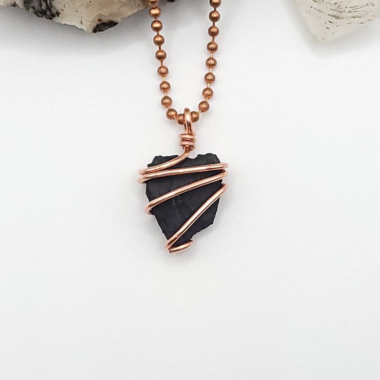 Shungite Necklace, Copper Wire Wrapped Shungite Pendant