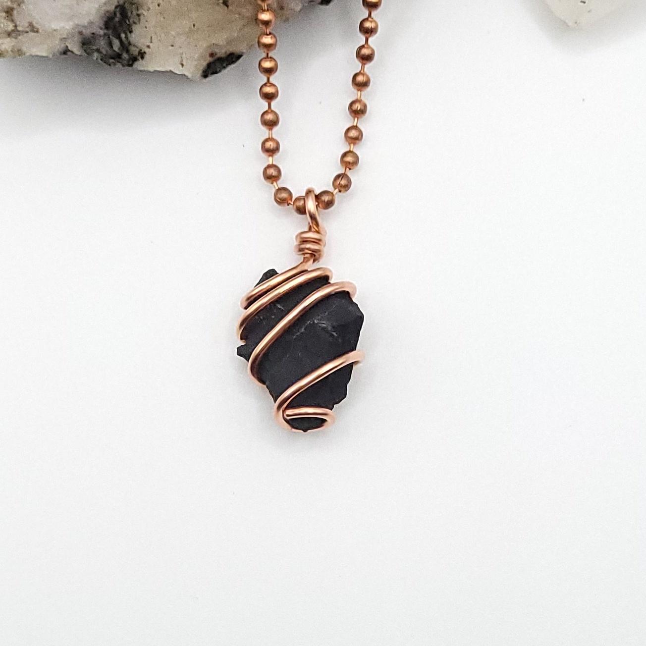 Shungite Necklace, Copper Wire Wrapped Shungite Pendant | Shields From Electromagnetic Frequency Emf Like Cell Phones Wi Fi And Computers
