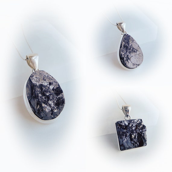 Shungite Necklace Sterling Silver • Elite Shungite Pendant • Black Shungite Necklace • Sterling Silver Shungite Gemstone Necklace