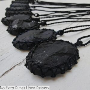 Raw Shungite Necklace For Women Or Men, Energy Protection Jewelry, Macrame Black Stone Pendant, Meaningful Gifts For Him / Her