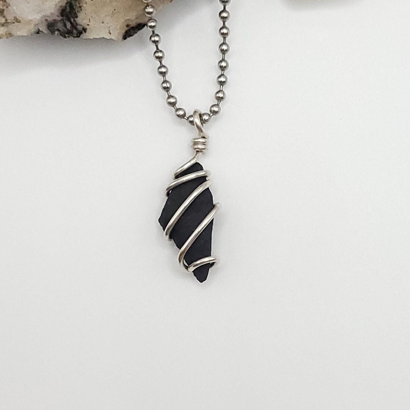 Raw Shungite Necklace: Silver Wire Wrapped Pendant