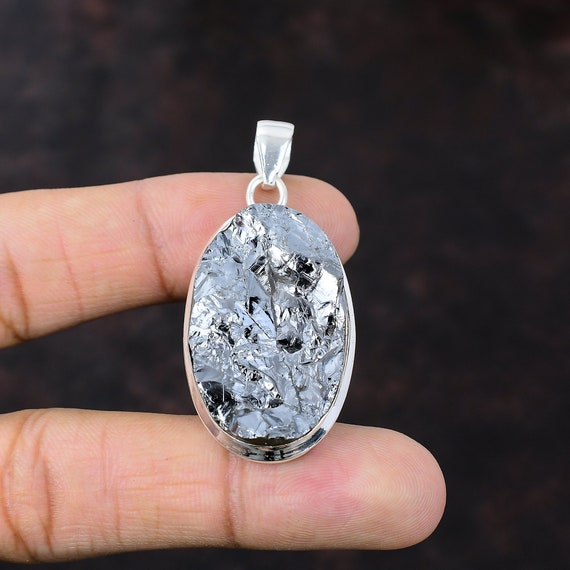 Shungite Rough Pendant: Handmade 925 Sterling Silver Gemstone Jewelry