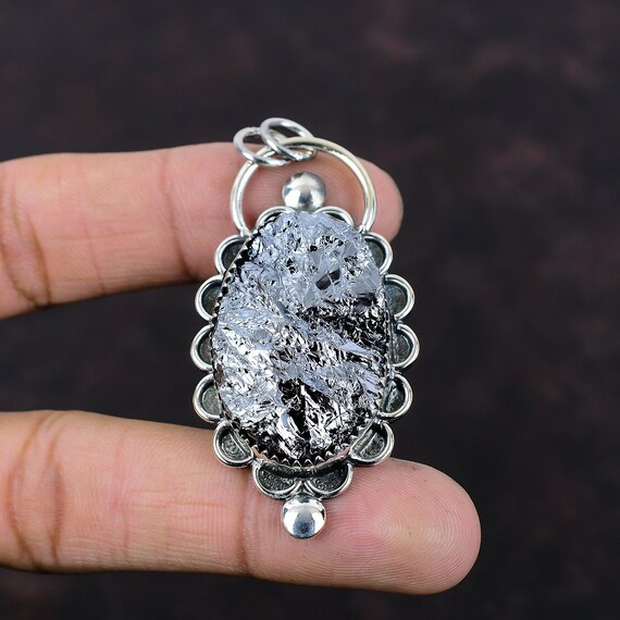 Shungite Rough Stone Pendant: Handmade 925 Sterling Silver, Natural Gemstone