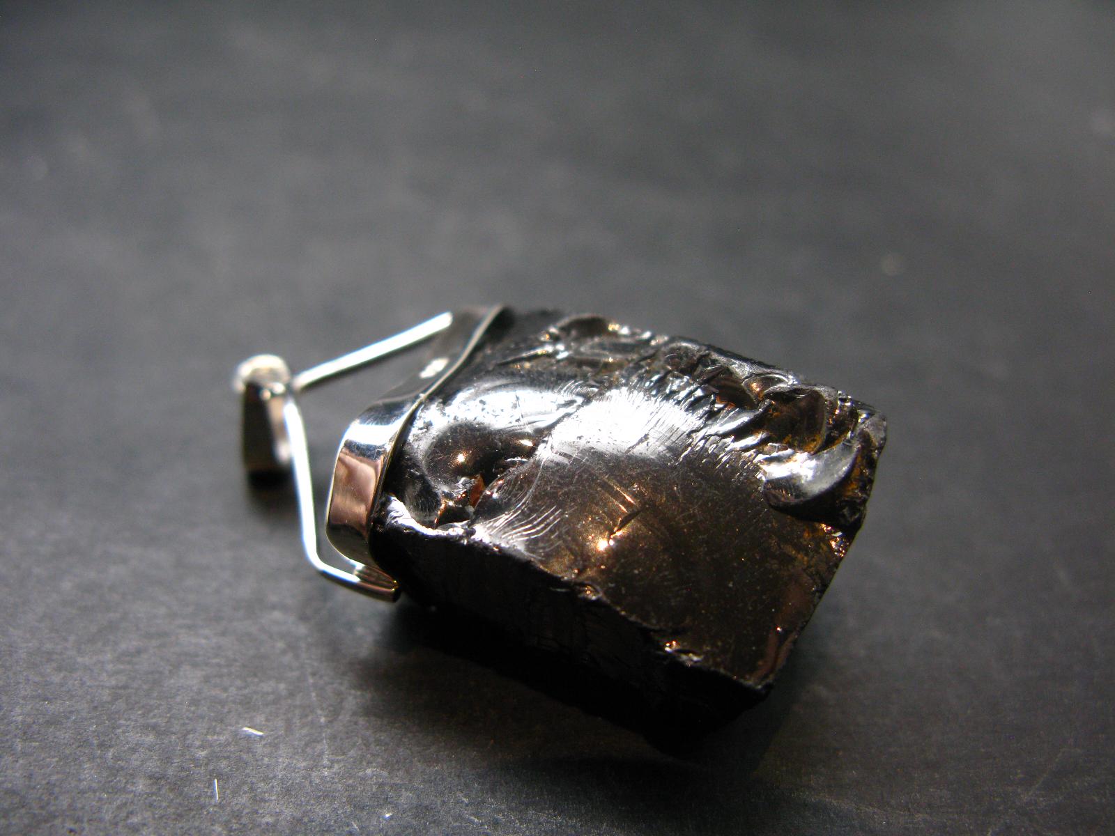 Unpolished Elite Shungite Silver Pendant From Russia - 1.8" - 9.74 Grams Unpolished Elite Shungite Silver Pendant From Russia - 1.8" - 9.74 Grams