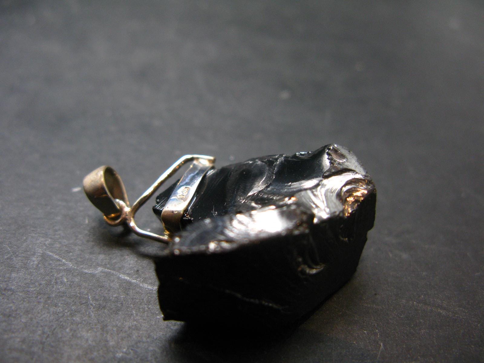 Unpolished Elite Shungite Silver Pendant From Russia - 1.6" - 7.65 Grams