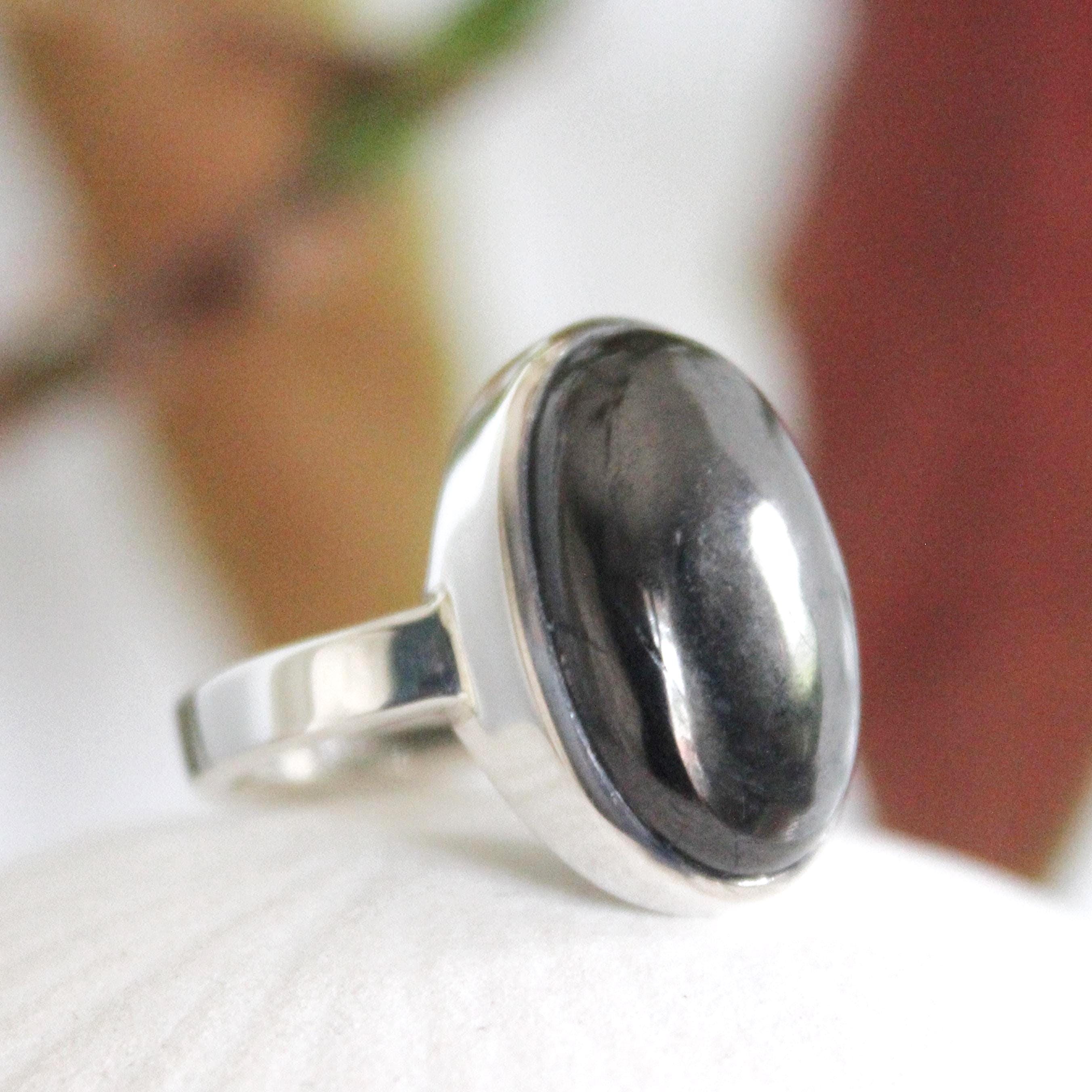 925 Silver Shungite Ring: Natural Stone, Unisex Size 7.5-8 925 Silver Shungite Ring: Natural Stone, Unisex Size 7.5-8