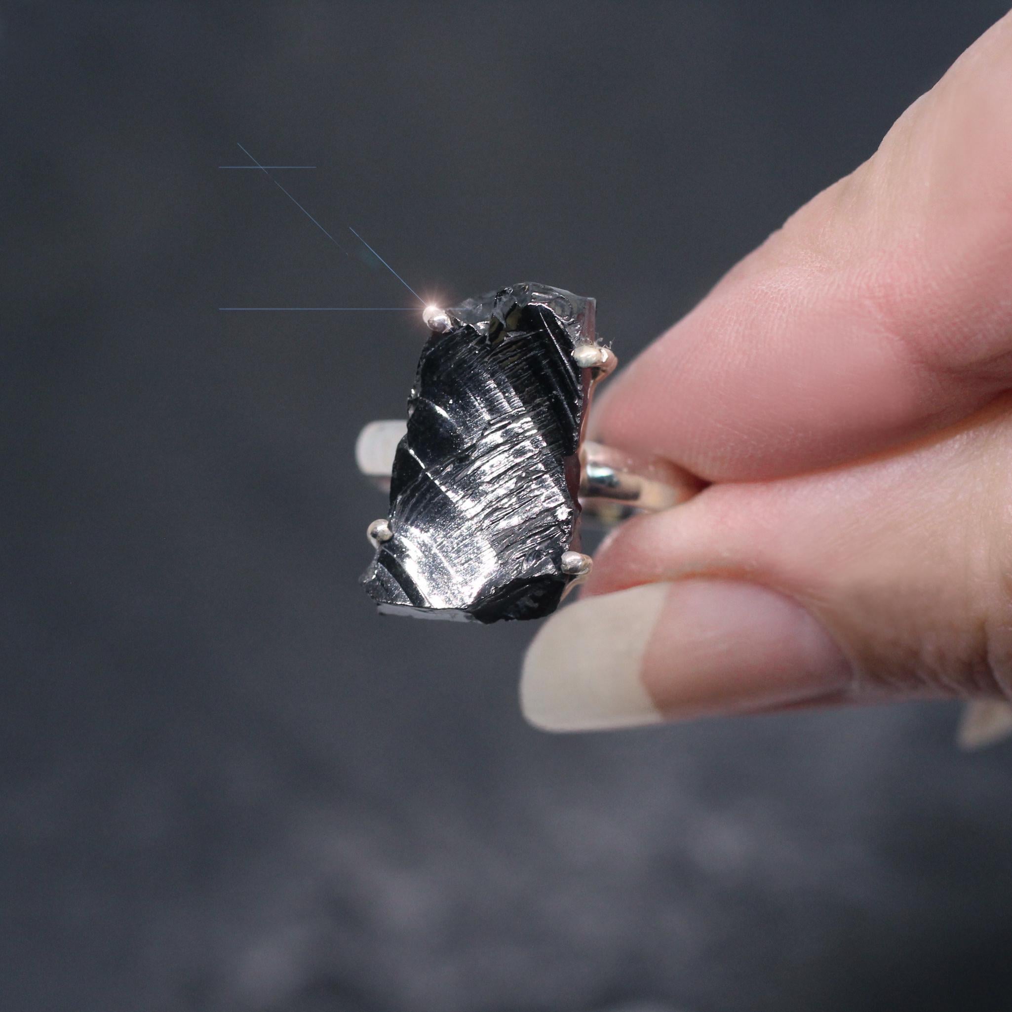 A Silver Lining - Raw Elite Shungite Sterling Silver Ring Size 7