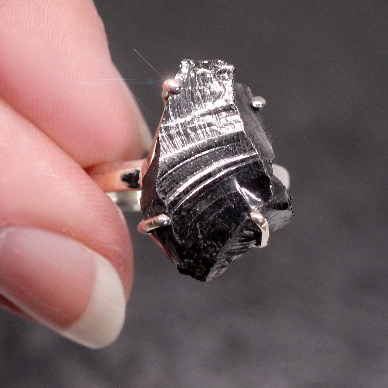 A Silver Lining - Raw Elite Shungite Sterling Silver Ring Size 9