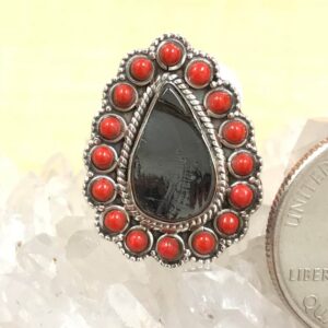 Black Shungite And Red Coral Ring Size 6 Black Shungite And Red Coral Ring Size 6
