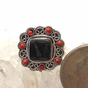 Black Shungite And Red Coral Ring Size 9 Black Shungite And Red Coral Ring Size 9