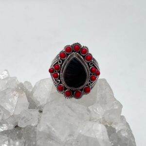 Black Shungite And Red Coral Ring, Size 9 1/2 Black Shungite And Red Coral Ring, Size 9 1/2