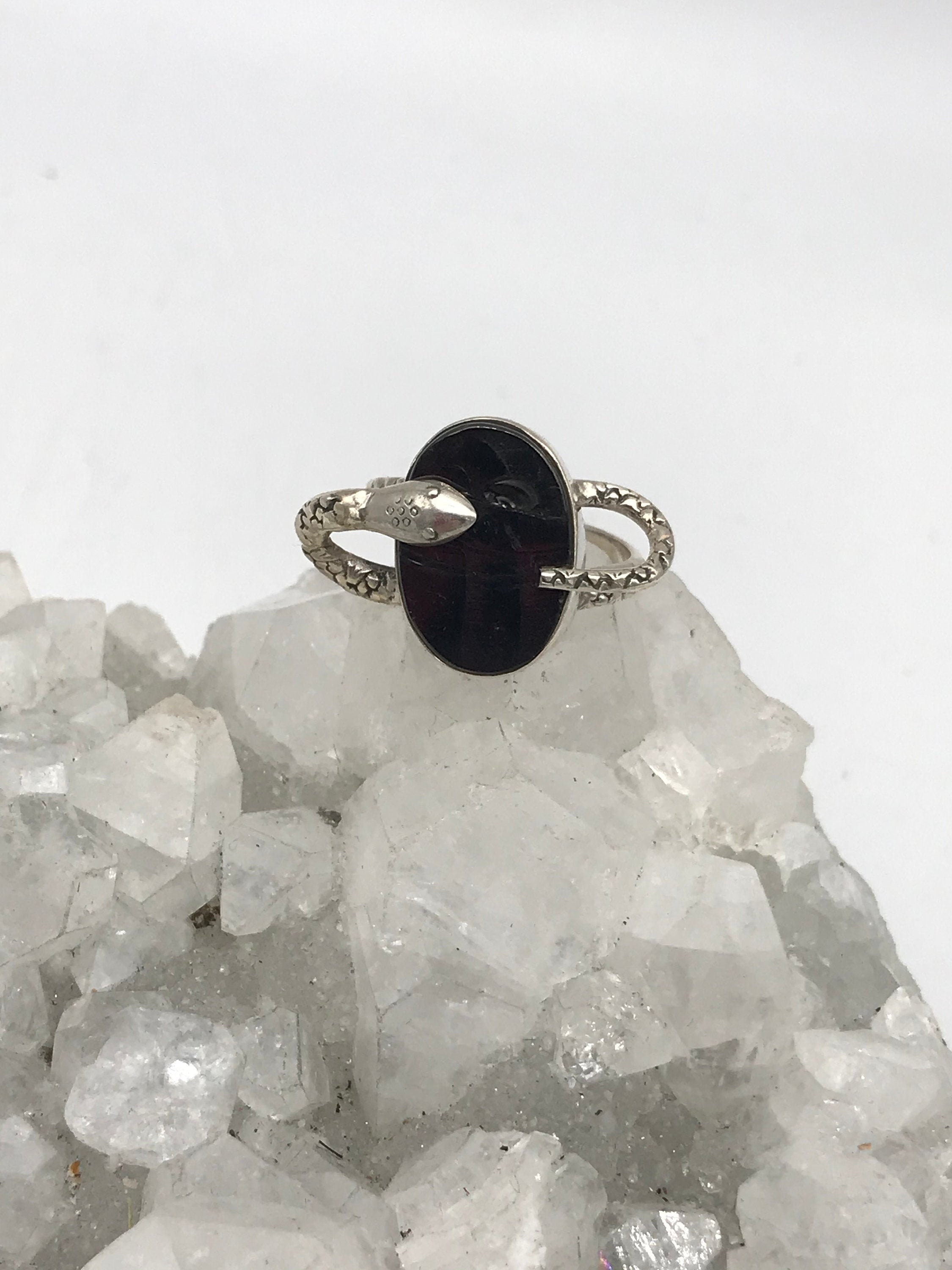Black Shungite Coiled Snake Ring, Size 7 1/2
