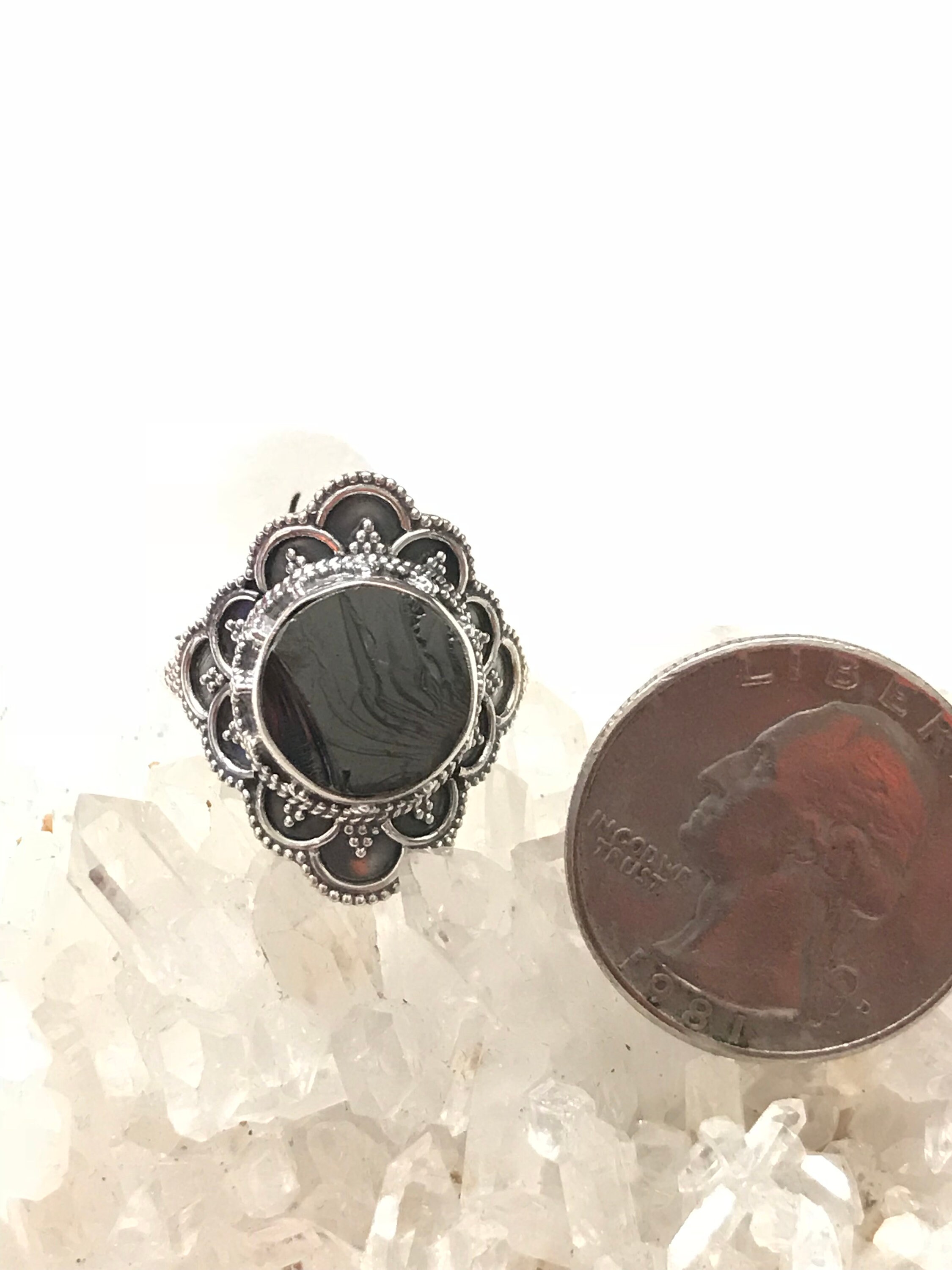 Black Shungite Ring, Size 10