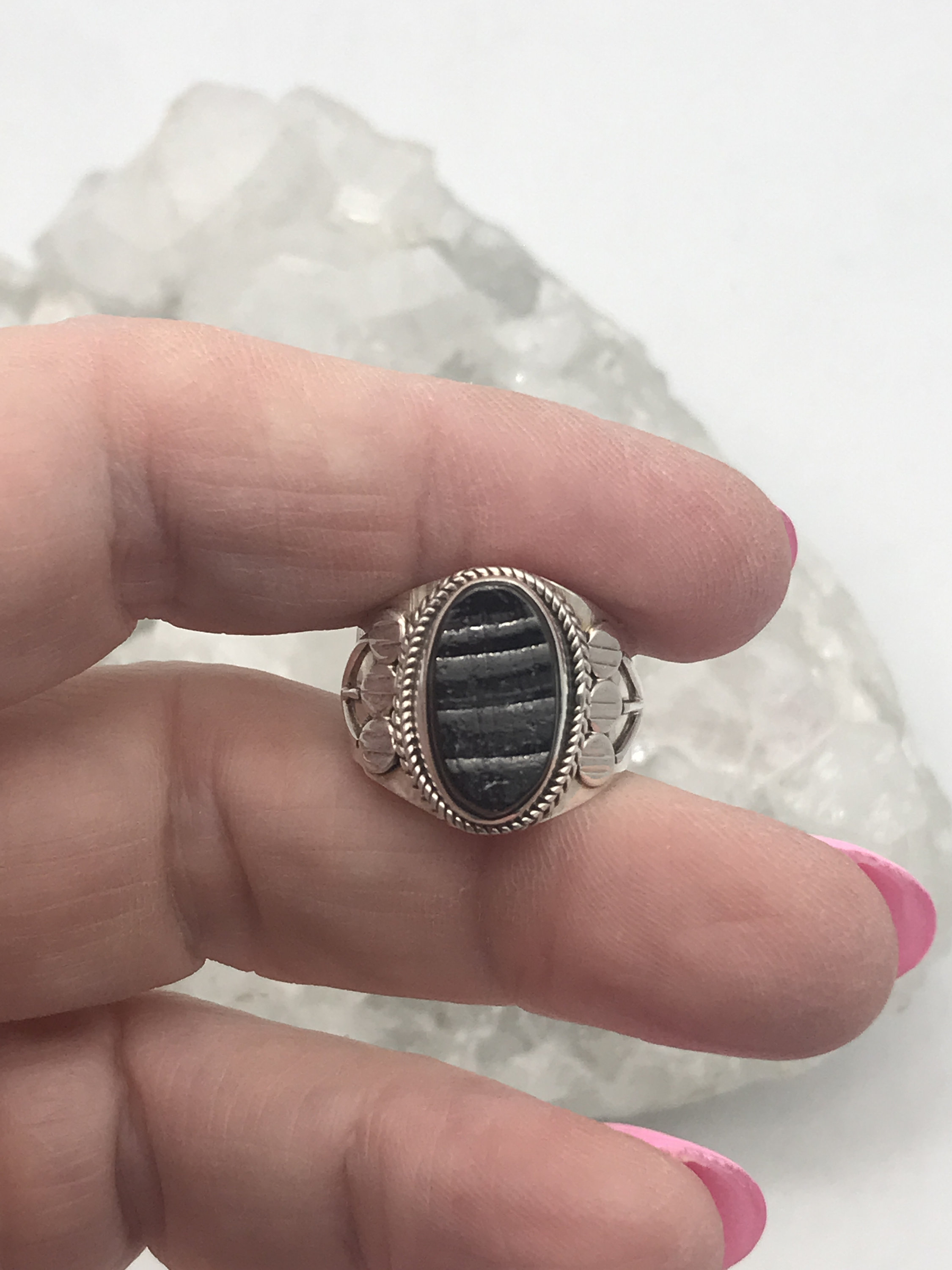 Black Shungite Ring, Size 8 1/2