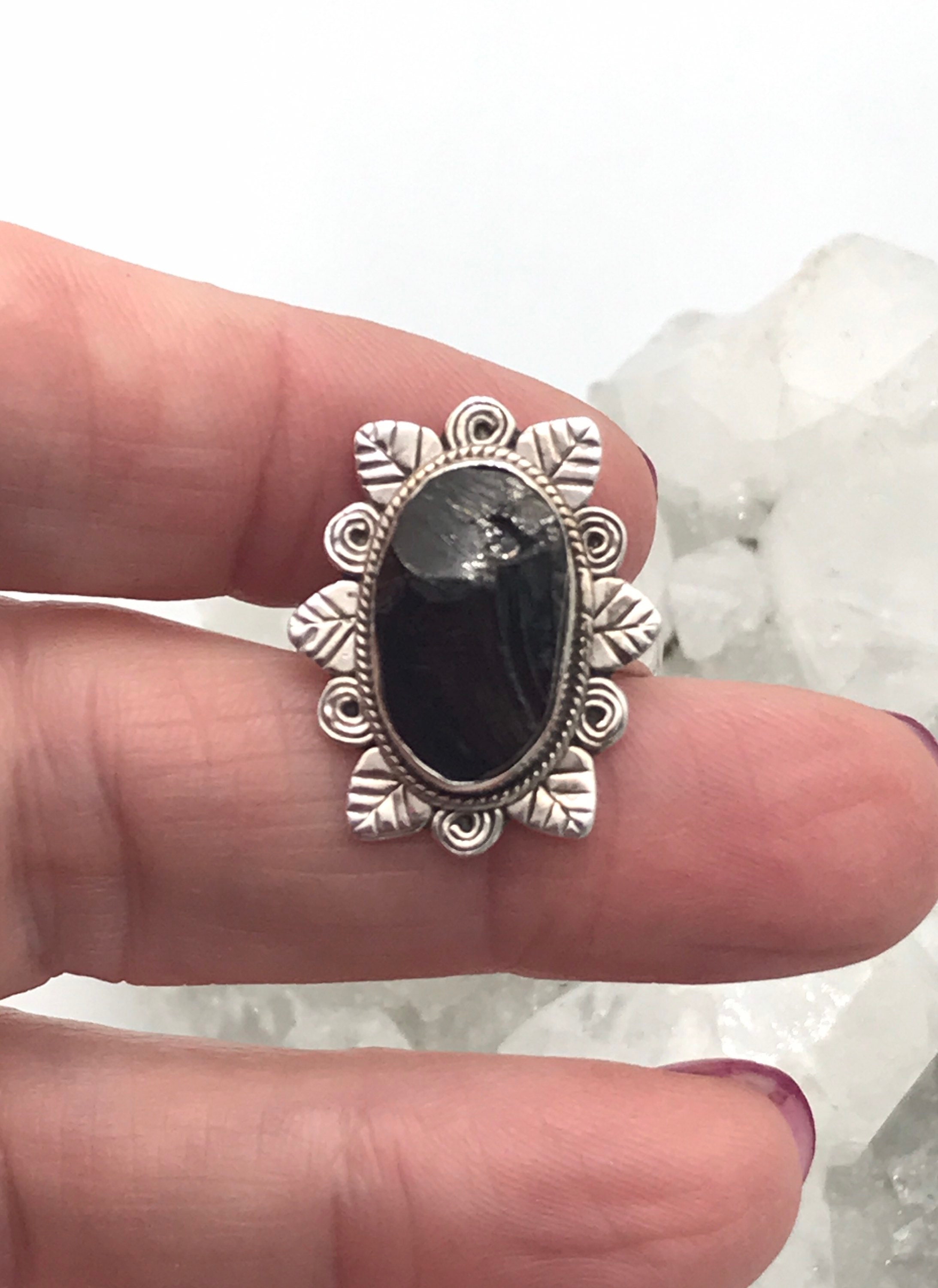Black Shungite Ring, Size 8