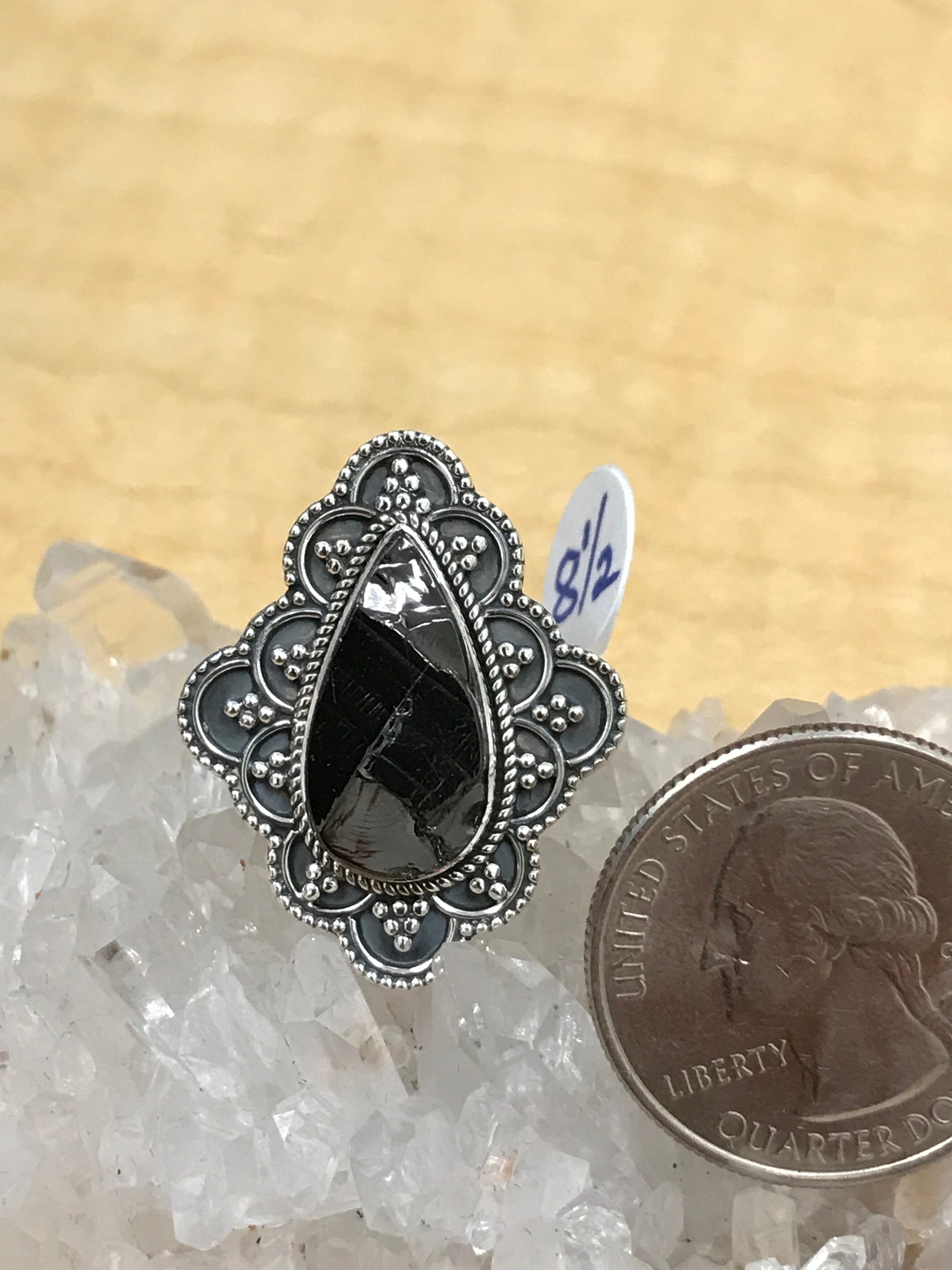 Black Shungite Ring, Size 8 1/2