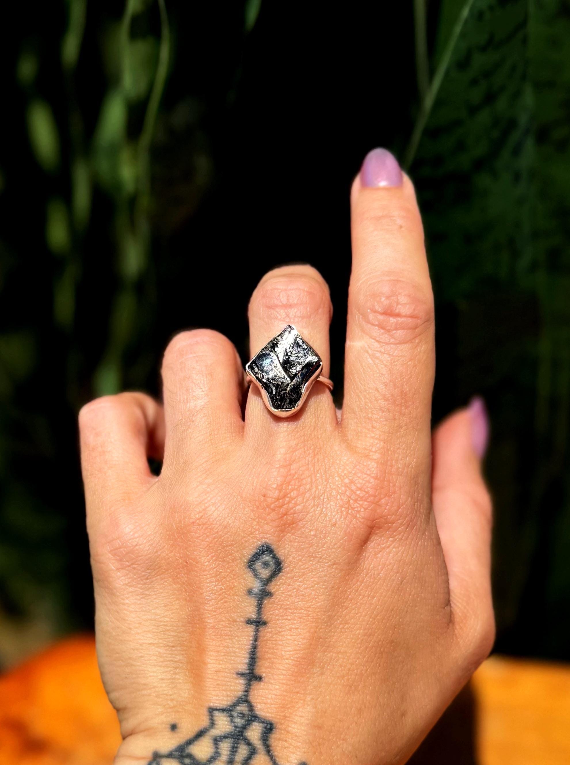 Natural Shungite Ring (size 5.5-5.75) In Sterling Silver - For Repelling Emf & Negativity + Detoxifying The Body
