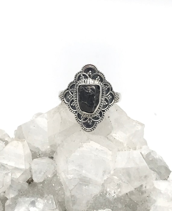 Rough Black Shungite Ring, Size 10