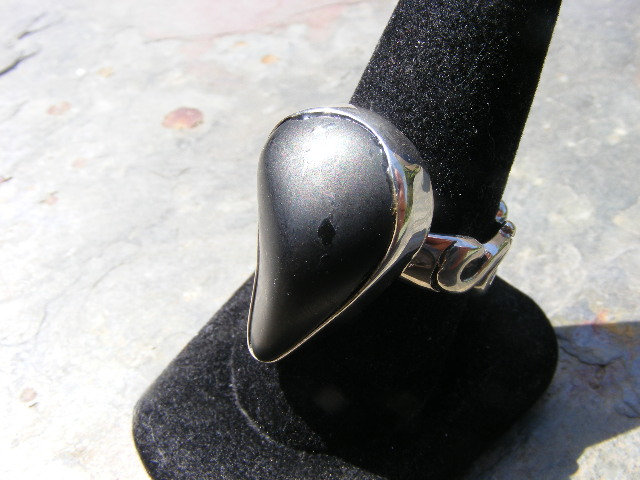 Shungite Ring, Size 11, Stone Of Protection For All Living Things, Unique Sterling Silver Wave Band
