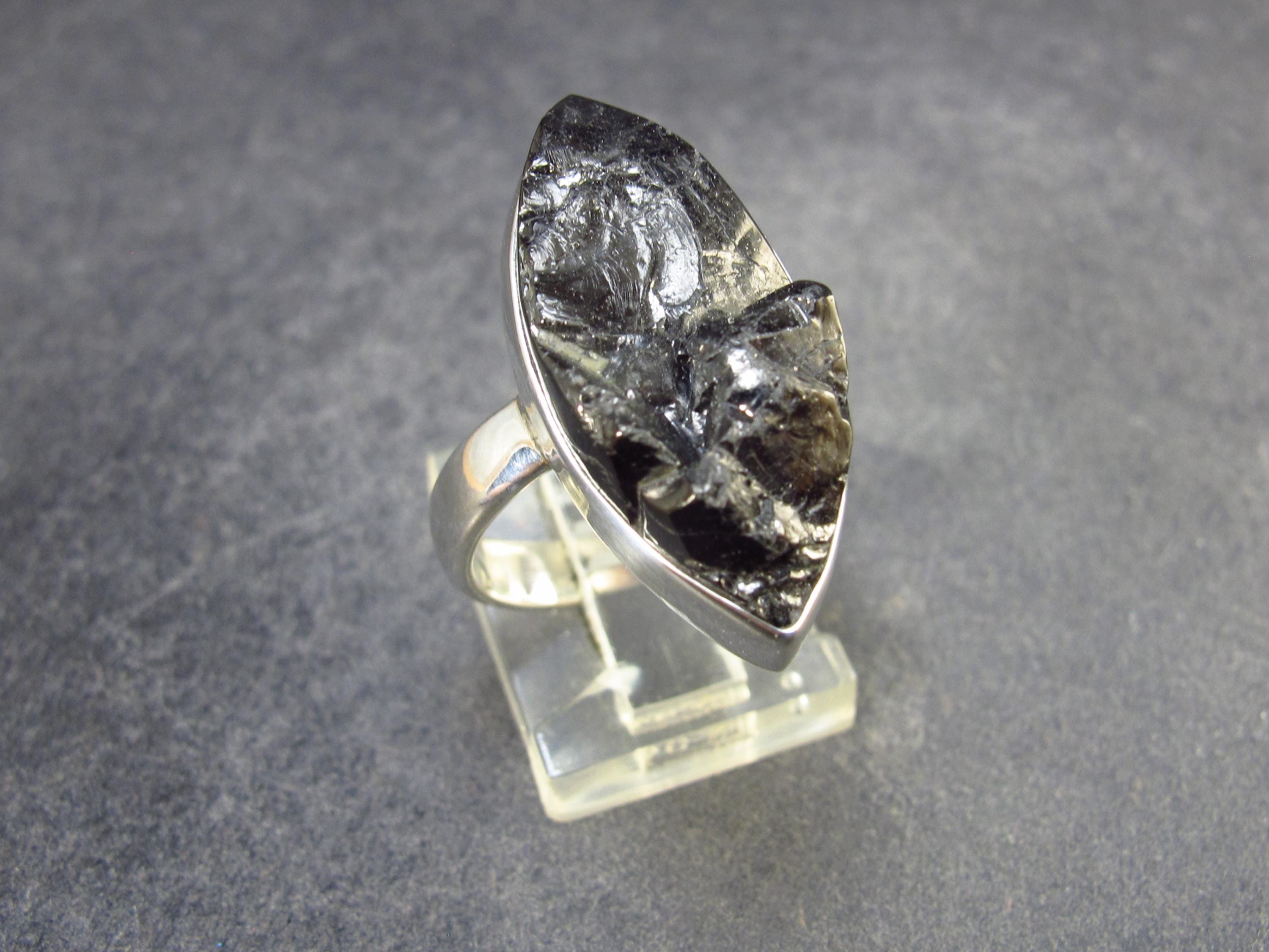 Unpolished Elite Shungite Silver Ring From Russia - Size 7.5 - 5.07 Grams