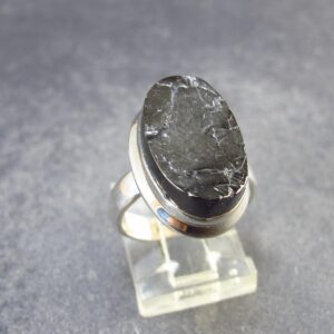 Unpolished Elite Shungite Silver Ring from Russia - Size 6.5 - 5.12 Grams