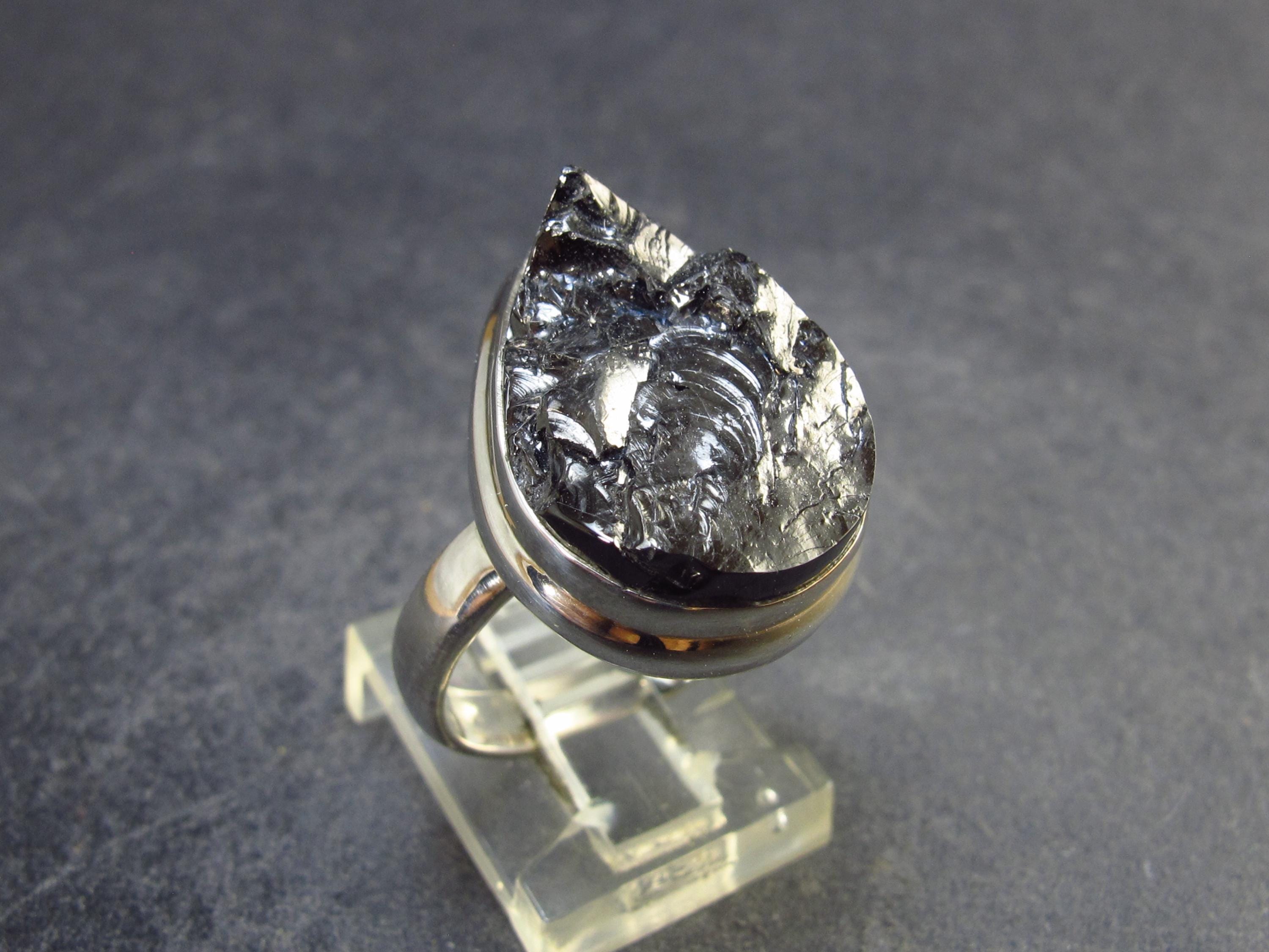 Unpolished Elite Shungite Silver Ring From Russia - Size 7 - 6.02 Grams