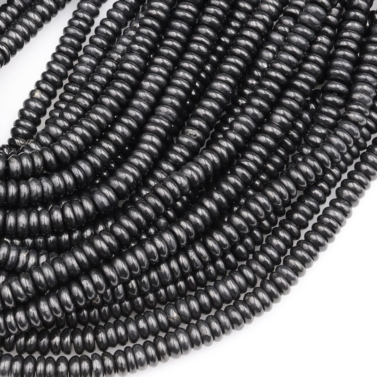 Genuine Natural Shungite 6mm 8mm Rondelle Beads High Quality Black Lustrous Gemstone From Russia 15.5" Strand