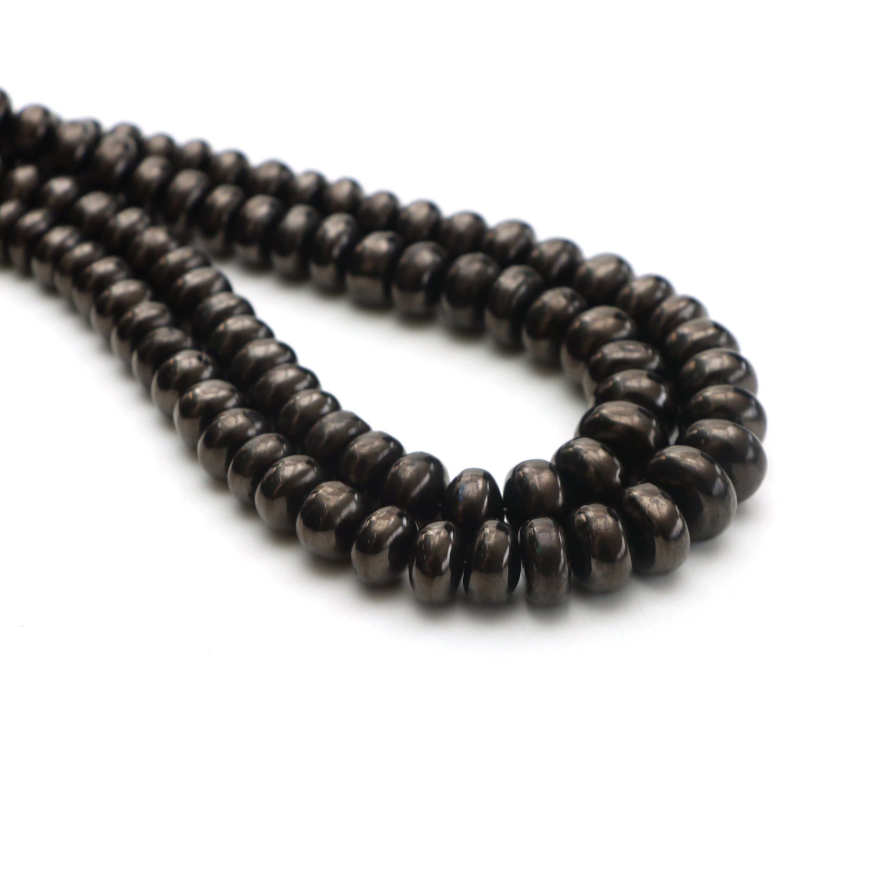 Shungite Smooth Rondelle Beads, 6.5 Mm To 10 Mm, Shungite Jewelry Making Beads, Rondelle Shape Shungite, 18 Inches Strand, Price Per Strand