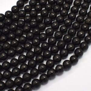Genuine Shungite, 6mm (6.7mm) Round Beads, 15 Inch, Approx. 61 beads, Hole 1mm (413054005)