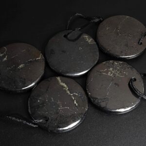 Genuine Natural Black Shungite Pendant-round Shape Shungite Top Drilled Cabochon Gemstone Pendant
