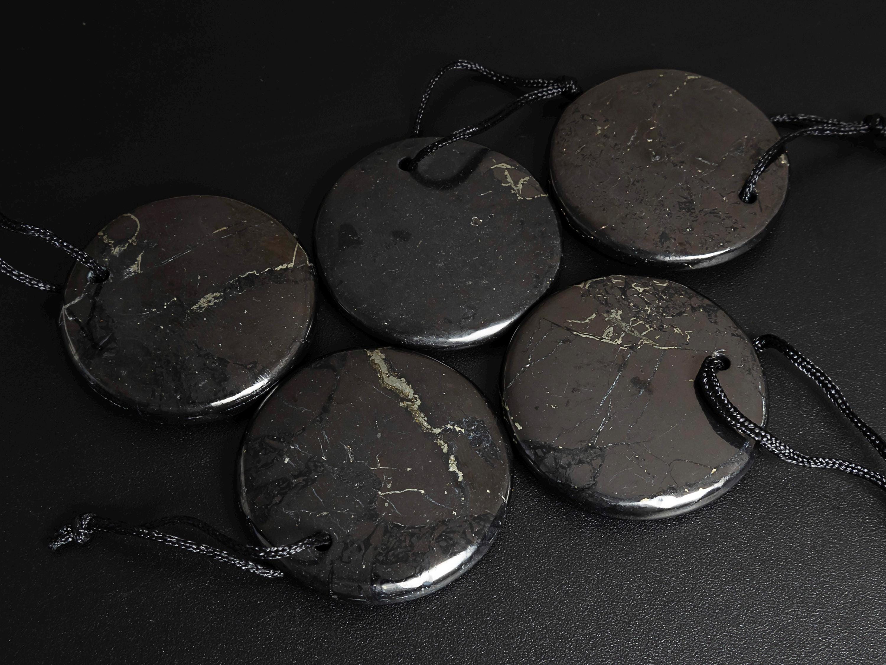 Genuine Natural Black Shungite Pendant-round Shape Shungite Top Drilled Cabochon Gemstone Pendant