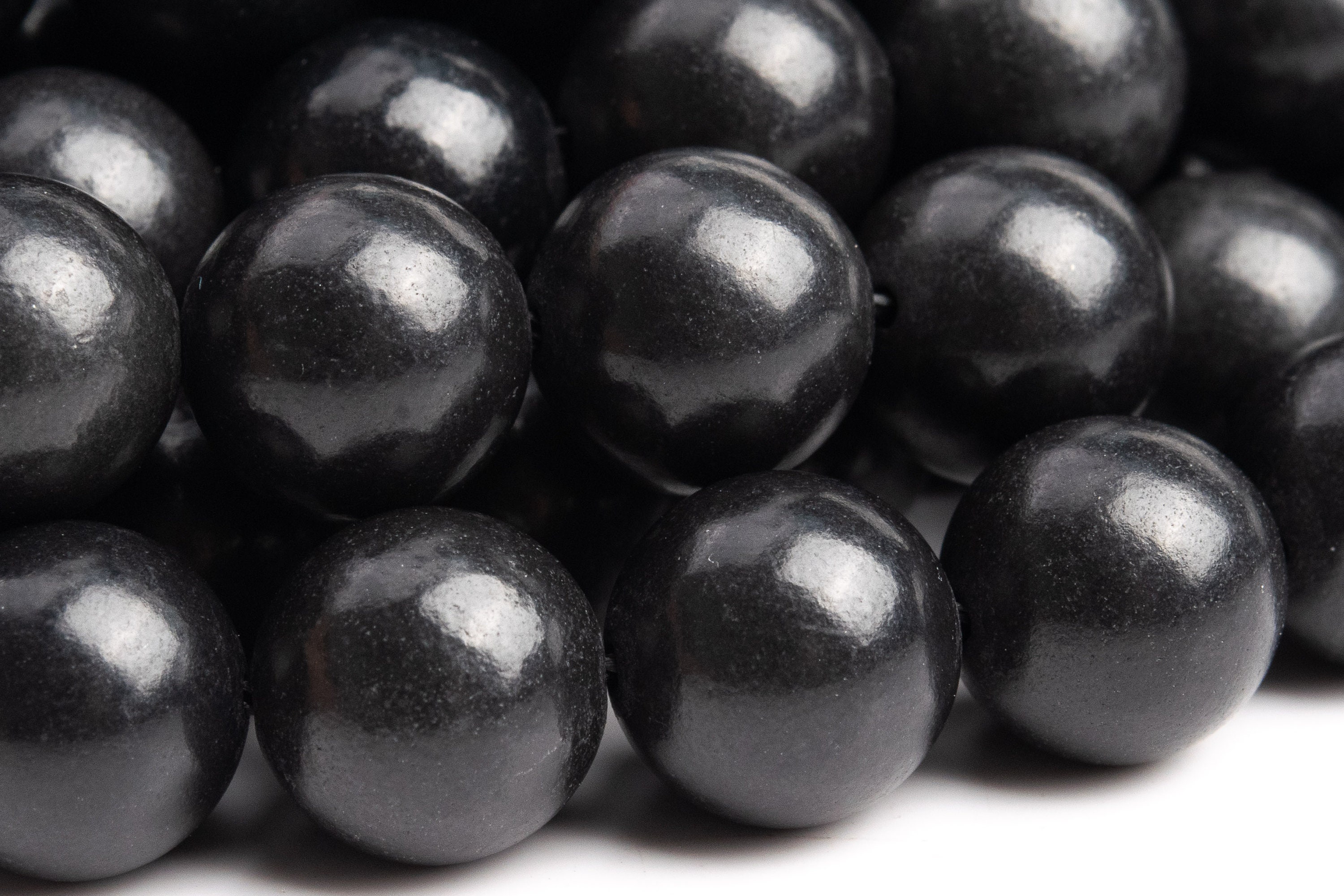 Genuine Natural Shungite Gemstone Beads 9-10mm Carbon Black Round Loose Beads (112702)