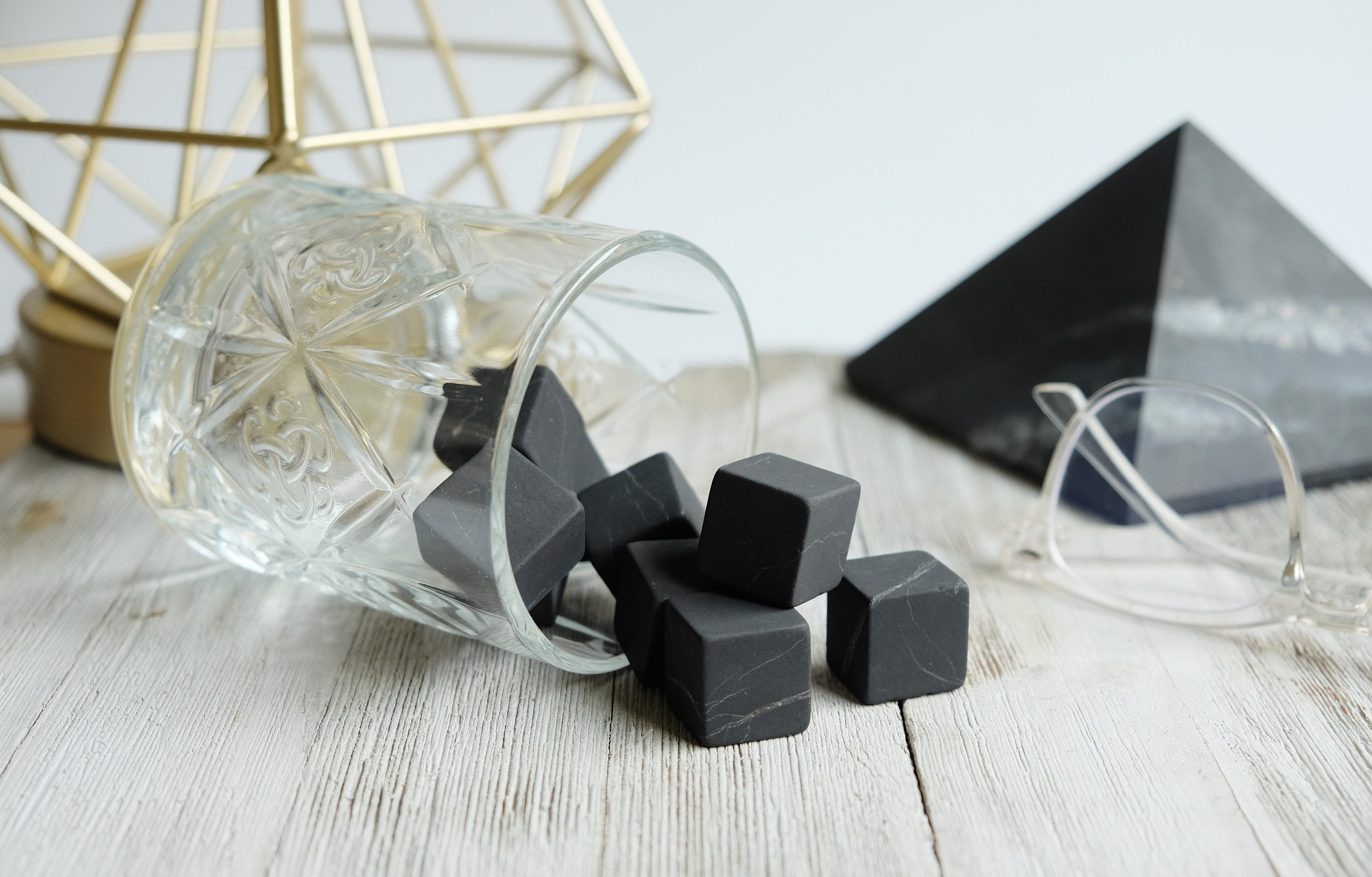 Shungite Beverage Water Purification Whiskey Stone Set 9 Unpolished Cubes 20x20mm Barware {russia} Absorbs Negative Energy, Purifying Stone