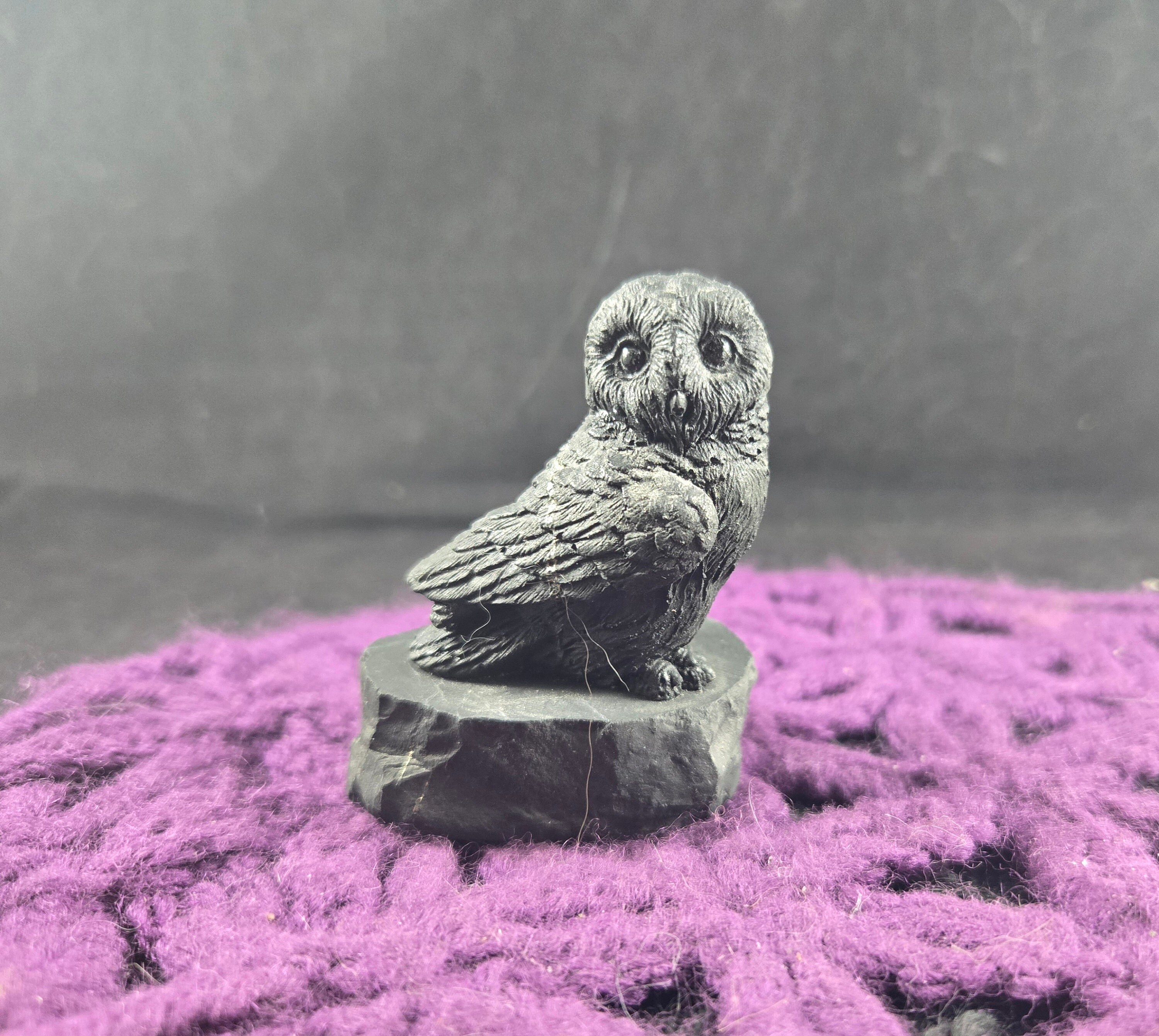 Composite Shungite Owl On Natural Base Emf Protection Stones Carved Bird Spirit Animal Totem Crystals Wisdom Russia Carving